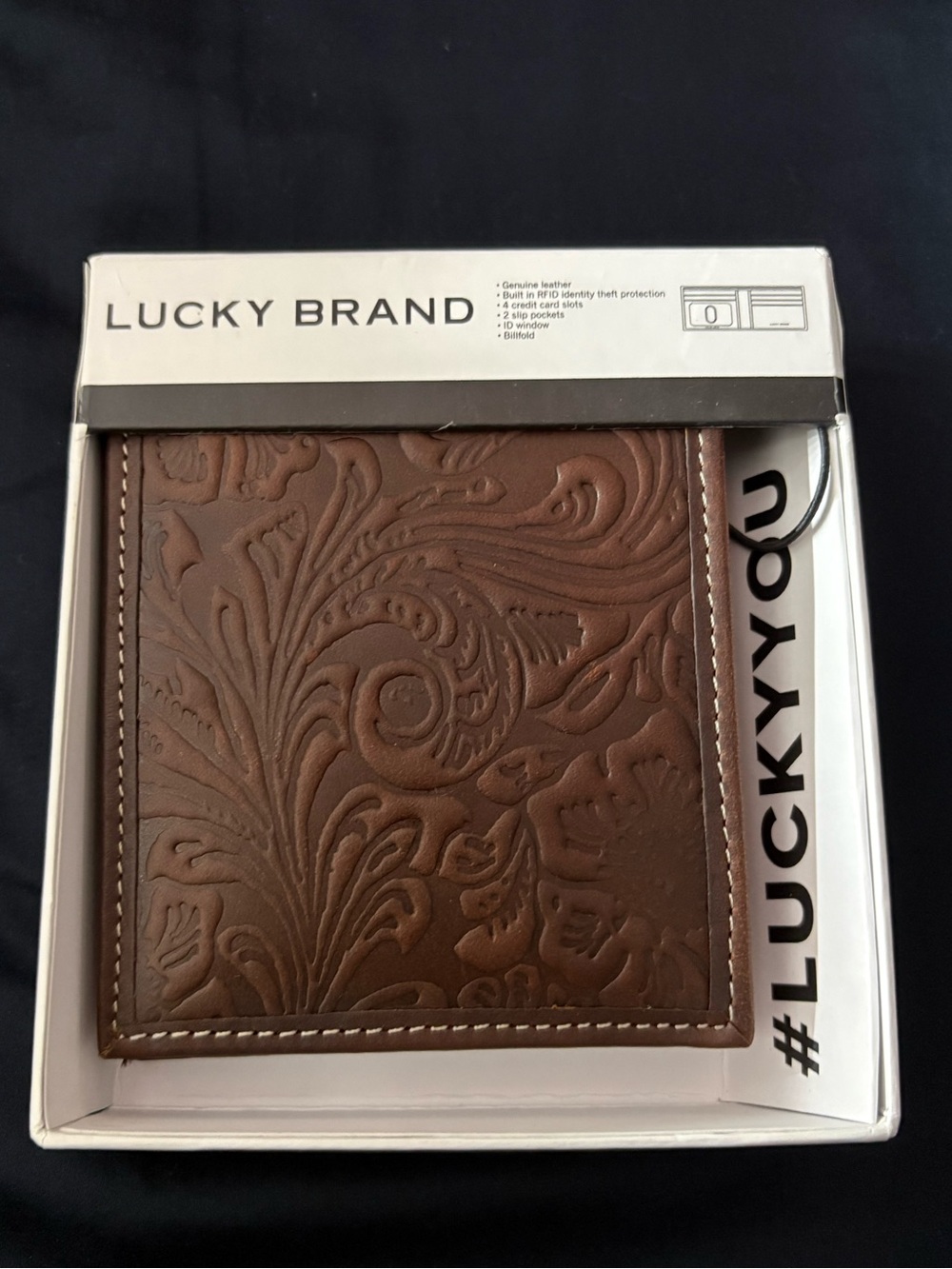 Lucky Brand Brown Embossed Leather Money Clip Wallet